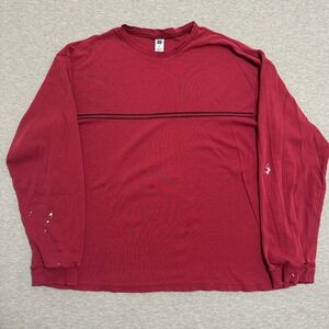 Y2K Gap Factory Chest Stripe Waffle Long Sleeve Tee Thrashed Paint Maroon XL
